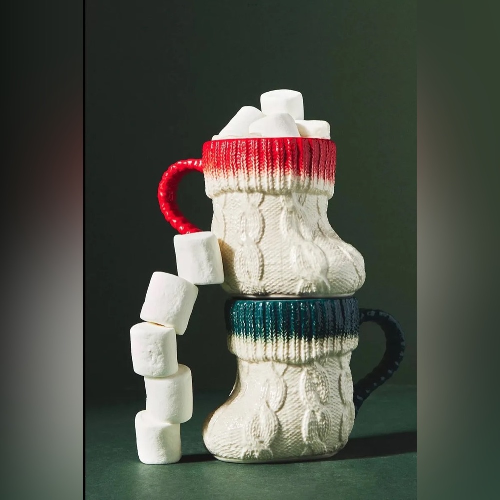 NWT Anthropologie Stocking Mug Red and Green